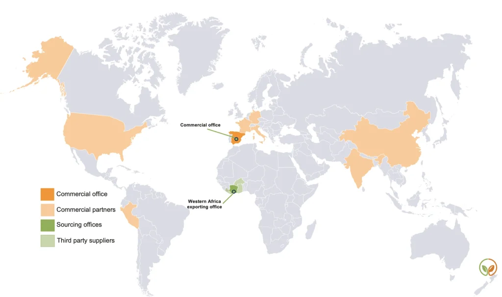 African botanicals exported from Côte d'Ivoire: Ivoire Essentials global presence map